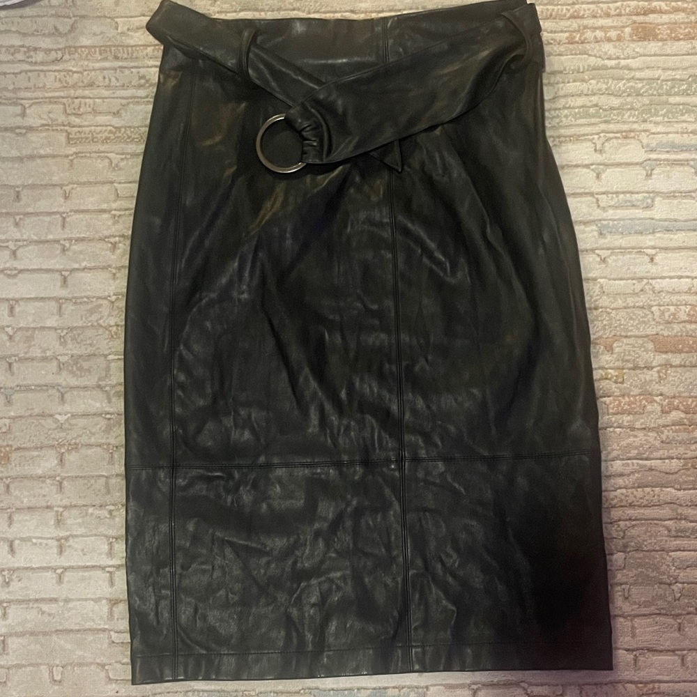 Black Leather Skirt with Belt Detail